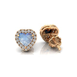 Heart Shaped Moonstone Halo Diamond Stud Earrings