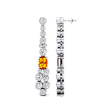 Elongated Cushion Citrine Bezel Set Diamond Drop Earrings