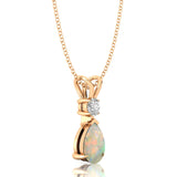 Opal Teardrop Pendant with Solitaire Diamond