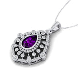 Art Deco Inspired Teardrop Amethyst Diamond Pendant