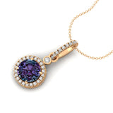 Classic Solitaire Round Alexandrite Halo Diamond Dangle Pendant