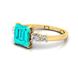 Princess Cut Paraiba Tourmaline Graduating Accent Diamond Ring