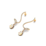 Elegant Spiral Teardrop Opal Diamond Drop Earrings