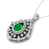 Art Deco Inspired Teardrop Emerald Diamond Pendant