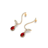 Elegant Spiral Teardrop Ruby Diamond Drop Earrings