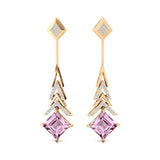 Inverted Princess Cut Morganite Drop Earrings with Diamonds