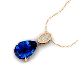 Illussion Set Diamond Pendant with Pear Cut Blue Sapphire