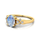 Criss Cross Diamond Ring with Oval Cut Moonstone