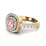 Double Halo Diamond Cushion Cut Morganite Ring