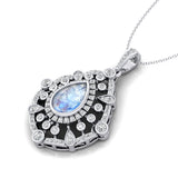 Art Deco Inspired Teardrop Moonstone Diamond Pendant