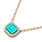 Emerald Cut Paraiba Tourmaline Halo Set Diamond Necklace