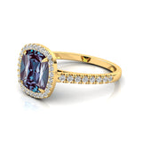 Halo Diamond Engagement Ring with Cushion Cut Alexandrite