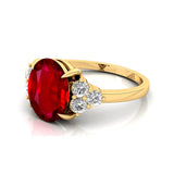 Trio Diamond Engagement Ring with Oval Cut Ruby