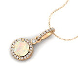 Classic Solitaire Round Opal Halo Diamond Dangle Pendant