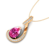 Designer Diamond Loop Pendant with Teardrop Shaped Pink Sapphire