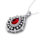 Art Deco Inspired Teardrop Ruby Diamond Pendant