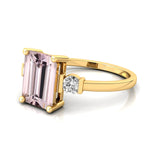 Emerald Cut Morganite and Diamond Three Stone Ring