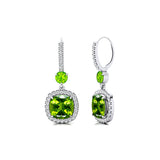 Halo Diamond Cushion Cut Peridot Dangle Earrings