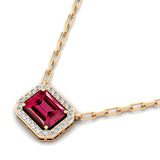 Emerald Cut Garnet Halo Set Diamond Necklace