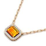 Emerald Cut Citrine Halo Set Diamond Necklace