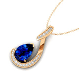 Designer Diamond Loop Pendant with Teardrop Shaped Blue Sapphire