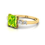 Princess Cut Peridot Graduating Accent Diamond Ring