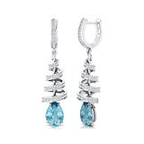 Spiral Diamond Pear Cut Aquamarine Dangle Earrings