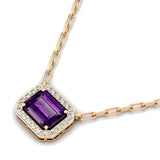 Emerald Cut Amethyst Halo Set Diamond Necklace