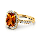 Elongated Cushion Halo Set Citrine Engagement Ring with Diamond Band