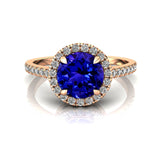 Classic Round Halo Diamonds with Solitaire Tanzanite Engagement Ring