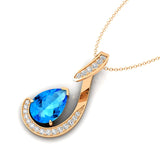 Designer Diamond Loop Pendant with Teardrop Shaped Swiss Blue Topaz