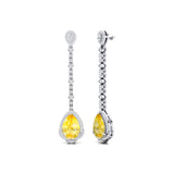 Vintage Style Pear Cut Yellow Sapphire Halo Diamond Drop Earrings