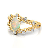 Flower Inspired Ring with Oval Shaped Opal and Accent Diamonds