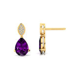 Illussion Set Diamond Earrings with Pear Cut Amethyst