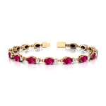 Tennis Bracelet Oval Pink Sapphire Round Diamond 18k Solid Yellow Gold Jewelry - Wedding Perfect Gift for Wife - GeumJewels