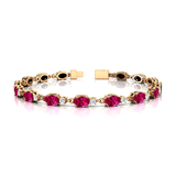 Tennis Bracelet Oval Pink Sapphire Round Diamond 18k Solid Yellow Gold Jewelry - Wedding Perfect Gift for Wife - GeumJewels