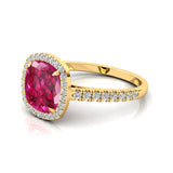 Halo Diamond Engagement Ring with Cushion Cut Pink Sapphire