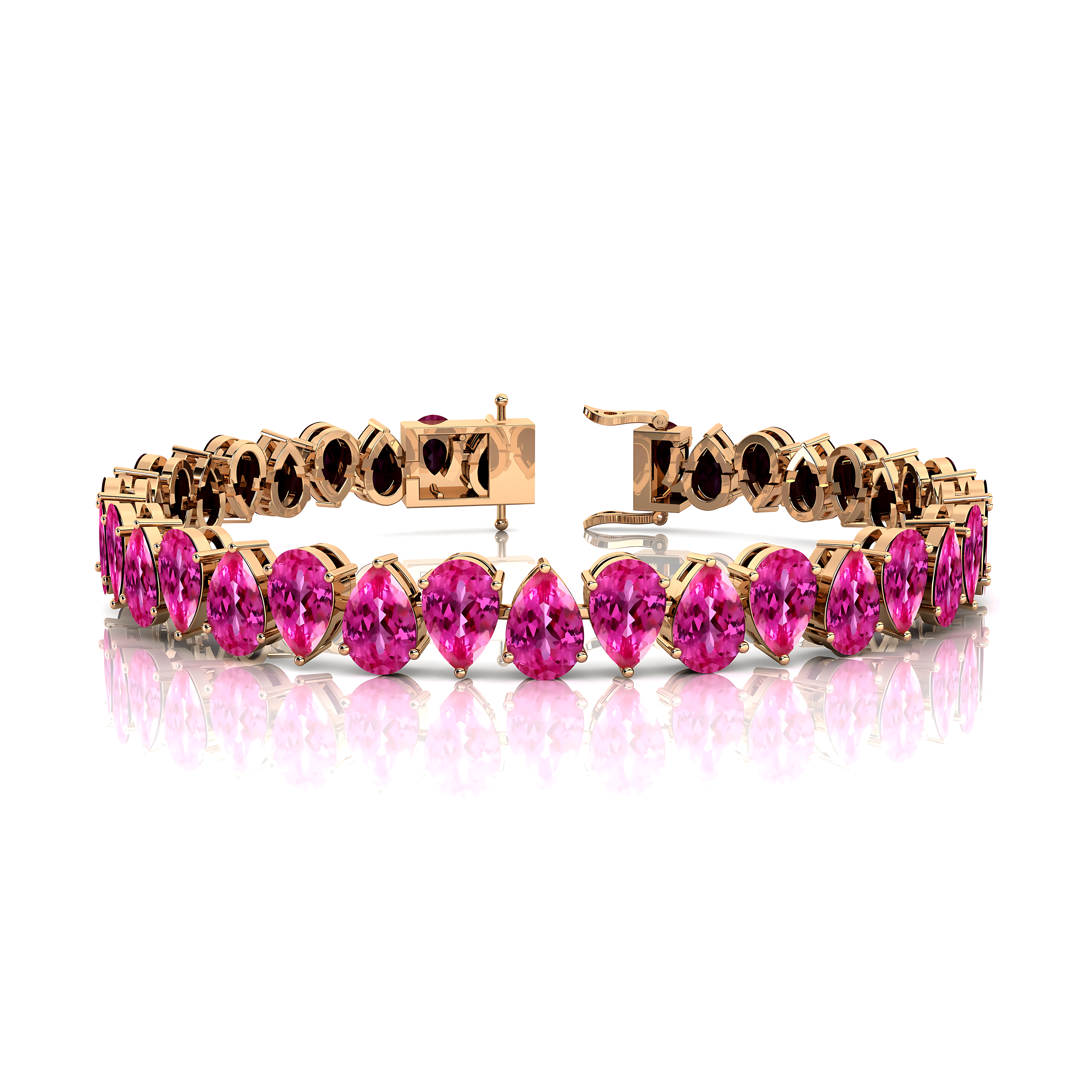 14kt Solid Gold Pink Sapphire Tennis Bracelet: Dainty Pear Teardrop Gemstone Bridal Jewelry - GeumJewels