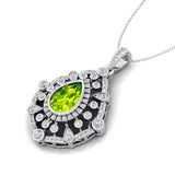 Art Deco Inspired Teardrop Peridot Diamond Pendant