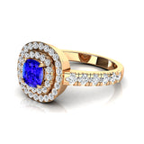 Double Halo Diamond Cushion Cut Tanzanite Ring