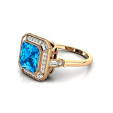 Vintage Style Square Cut Swiss Blue Topaz Diamond Ring