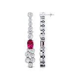 Elongated Cushion Pink Sapphire Bezel Set Diamond Drop Earrings