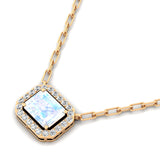 Emerald Cut Moonstone Halo Set Diamond Necklace