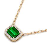 Emerald Cut Emerald Halo Set Diamond Necklace