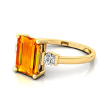 Emerald Cut Citrine and Diamond Three Stone Ring