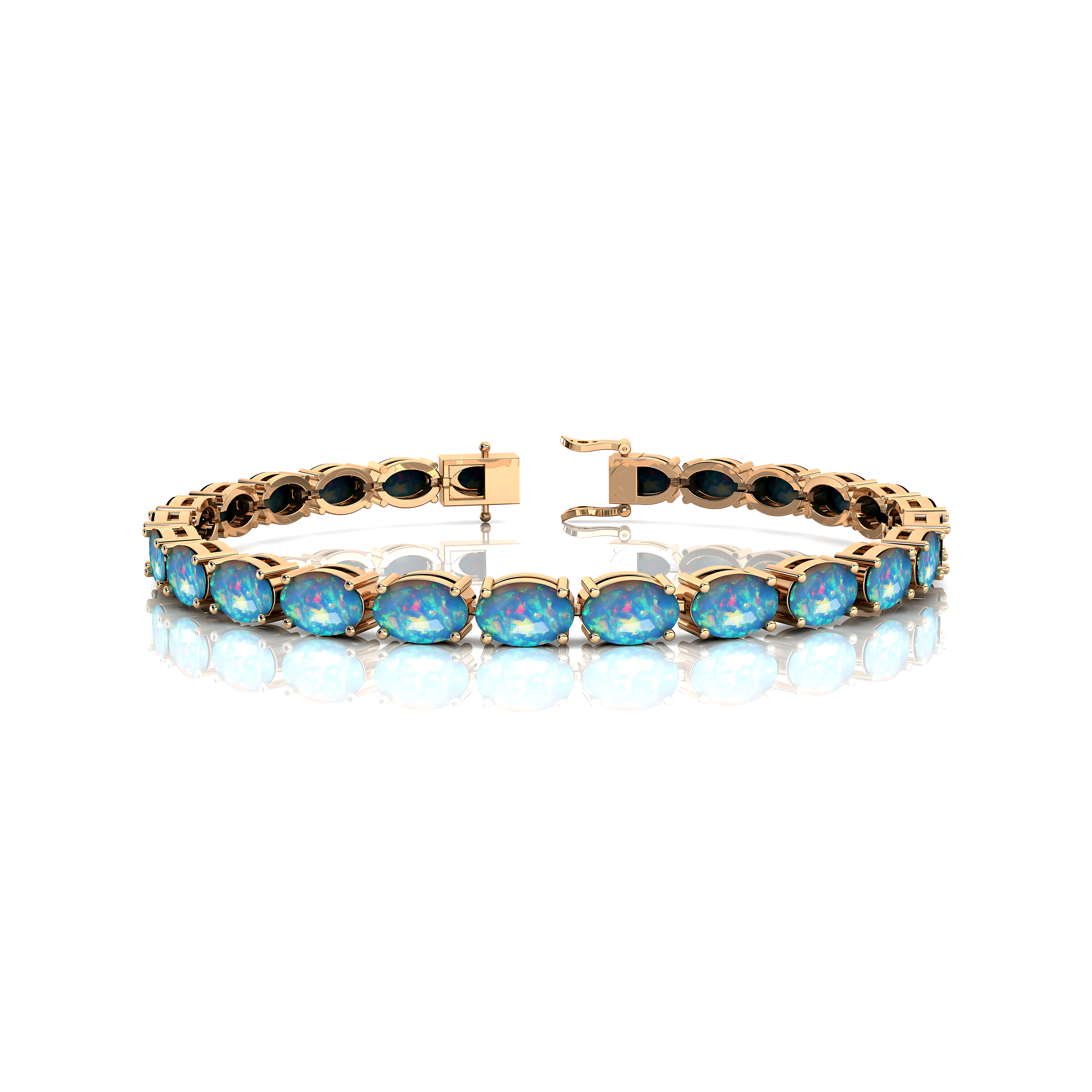 Ethiopian Opal Tennis Bracelet Natural October Birthstone 14k 18k Fine Yellow Gold Bridal Wedding Jewelry Engagement Gift For Mother - GeumJewels