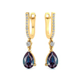 Lever Back Diamond Drop Earrings with Pear Cut Alexandrite