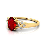 Criss Cross Diamond Ring with Oval Cut Ruby