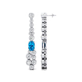 Elongated Cushion Swiss Blue Topaz Bezel Set Diamond Drop Earrings