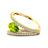 Fashionable V Shaped Diamond Ring with Pear Cut Peridot